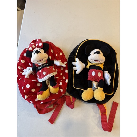 Disney Handbags - Disney Parks Soft Mickey & Minnie Mouse  Backpack W/ Attached Soft Plush Toy